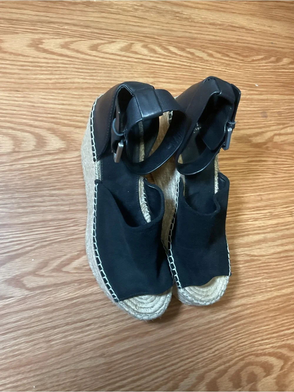 Marc Fisher Black Suede Espadrille Wedge Sandals with Ankle Strap
